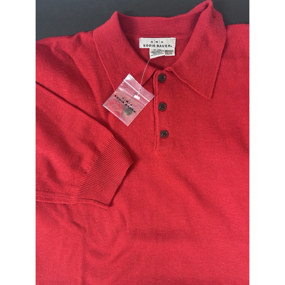 Vrtg Eddie Bauer Mens Wool Sweater Red collared Button Lightweight NEW Flaw